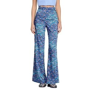 Sandro Donelo Satin Ditsy Floral Print Flare Pants Size 40 US 8 New with tags